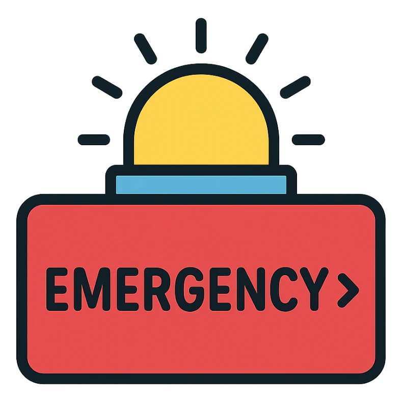 emergency light box with word "emergency -->" sticker