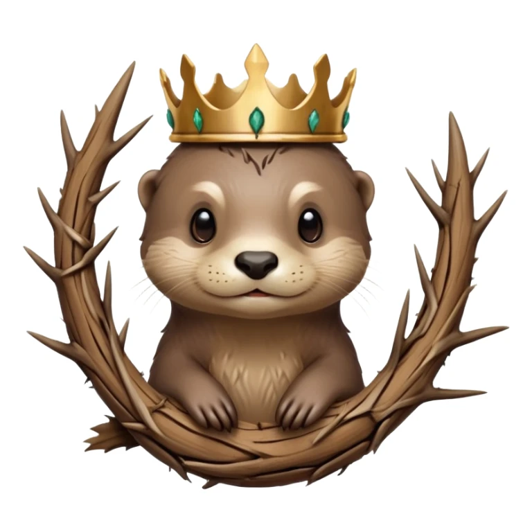 cute otter portrait with thin horizontal thorny branch circling only the forehead, exactly like Jesus Christ's Crown of thorns, no crown shape on top, no metal, just a single wooden thorny stem wrapped horizontally sticker