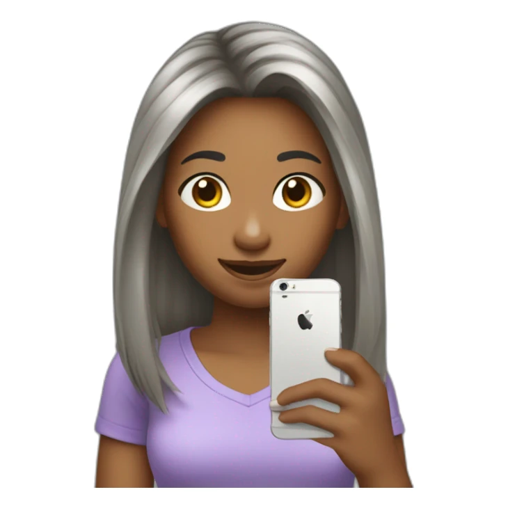 strigth hair withe skin girl playing with a cellphone sticker