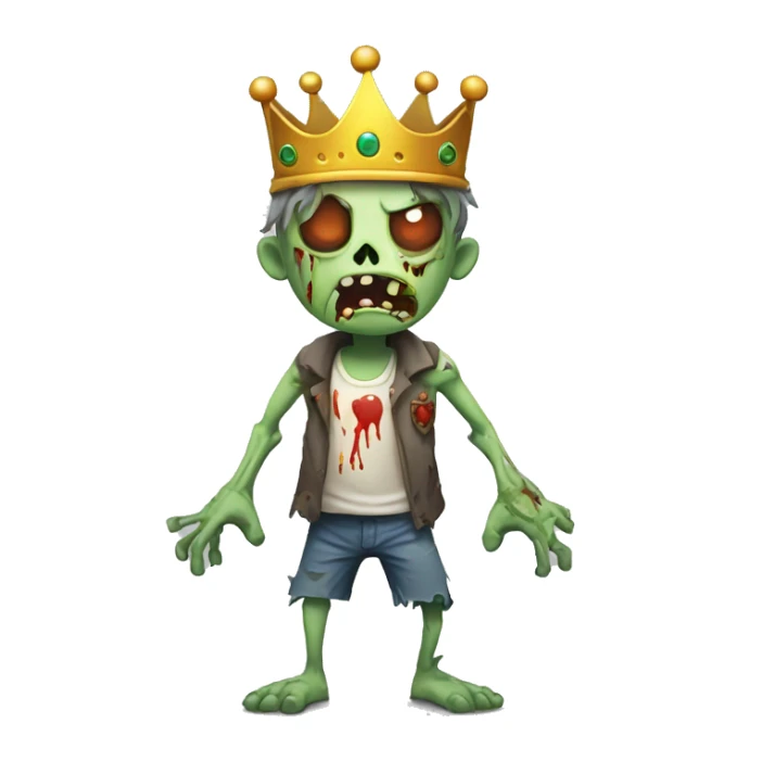 a cartoon zombie with a crown on its head,full body,make the zombie with his arms out and less blody with no cloths sticker