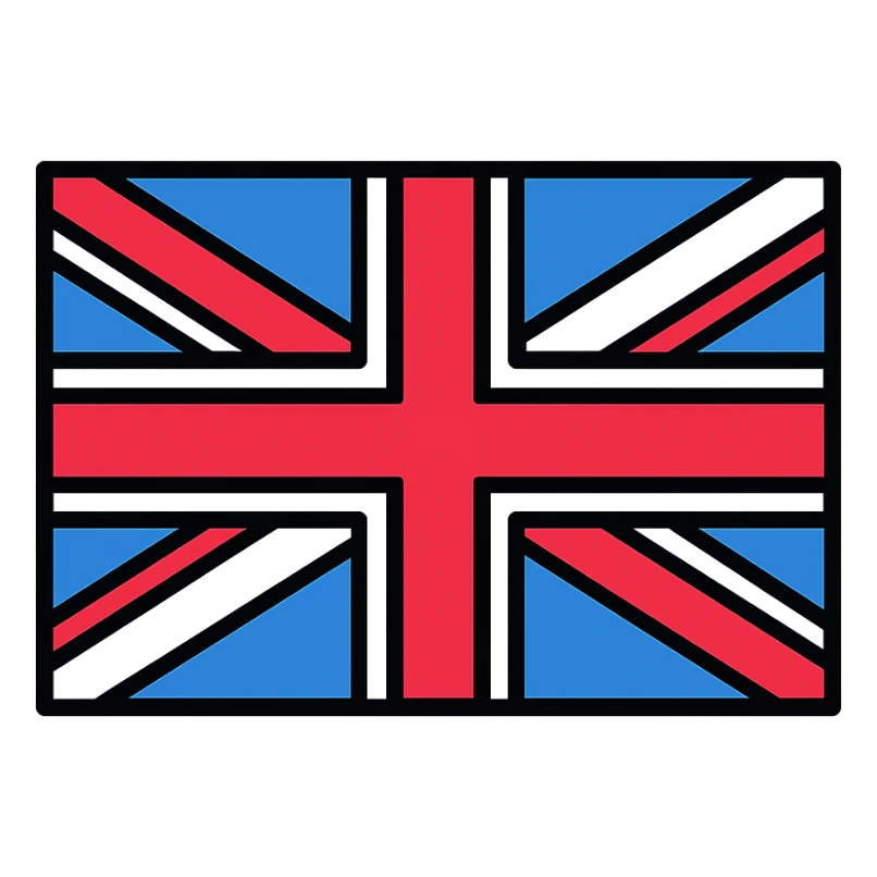 United Kingdom flag, simple, iconic, bold colors, flat design, clear lines, minimal, geometric, stylized, modern look sticker