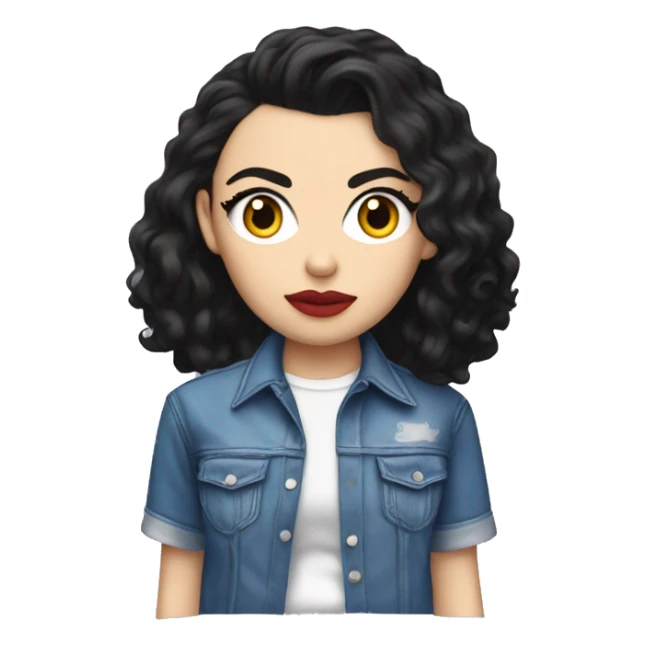 Charli XCX with a shirt that says "Brat" sticker