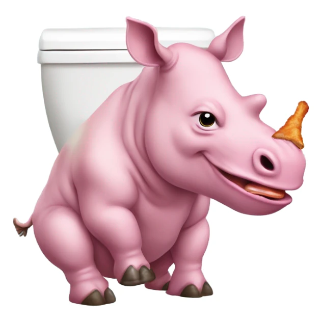 a pink rhino pooping in a toilet and eating a chicken wing  sticker