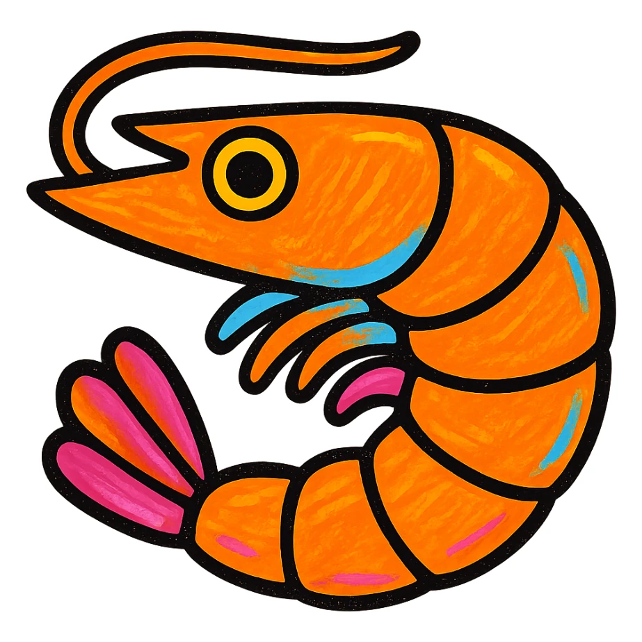 stylized and bold orange shrimp sticker
