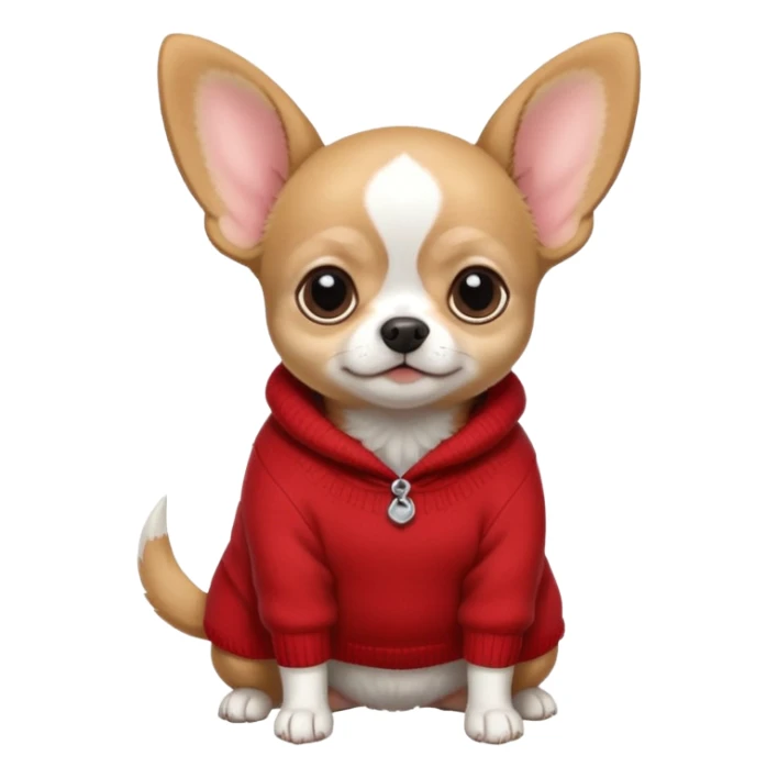 Full White and black Chihuahua - tiny, chubby and big ears. Full body with sweather sticker