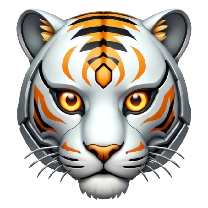 cyborg tiger face with robotic parts and glowing eye for Twitch emote sticker