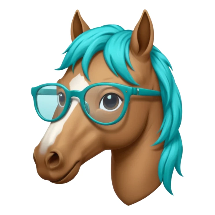horse head with turquoise hair and glasses sticker