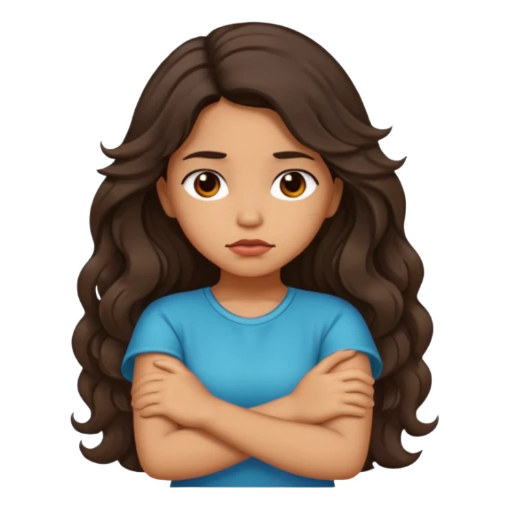 Hispanic girl with long dark wavy hair crossing her arms while pouting  sticker