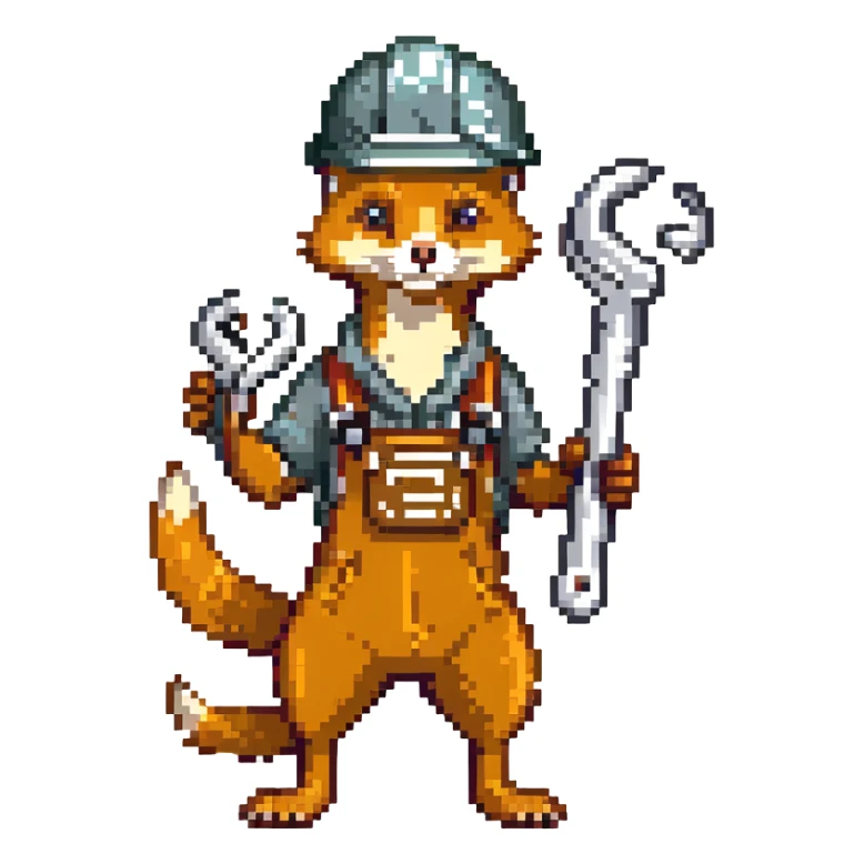 AN ANTHROPOMORPHIC WEASEL WITH A HARDHAT AND A LARGE SPANNER WRENCH - AIRPLANE FUSELAGE PINUP sticker