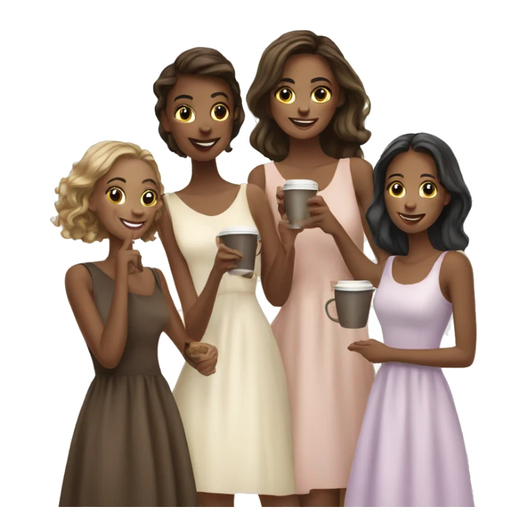 Four beautiful girls in dresses have coffee sticker