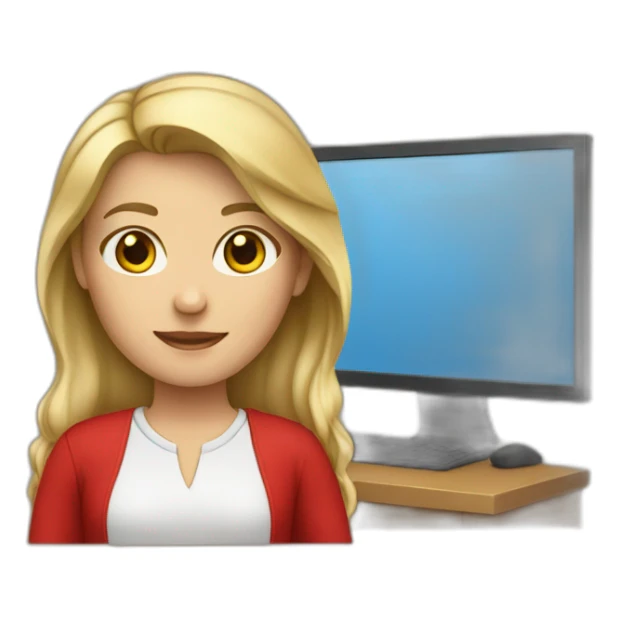 Blond brown hair girl red wear working sticker