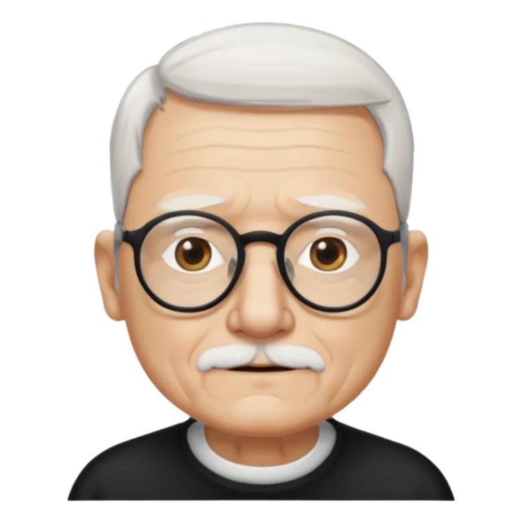 Thin white old man, short white hair, black thin glasses sticker
