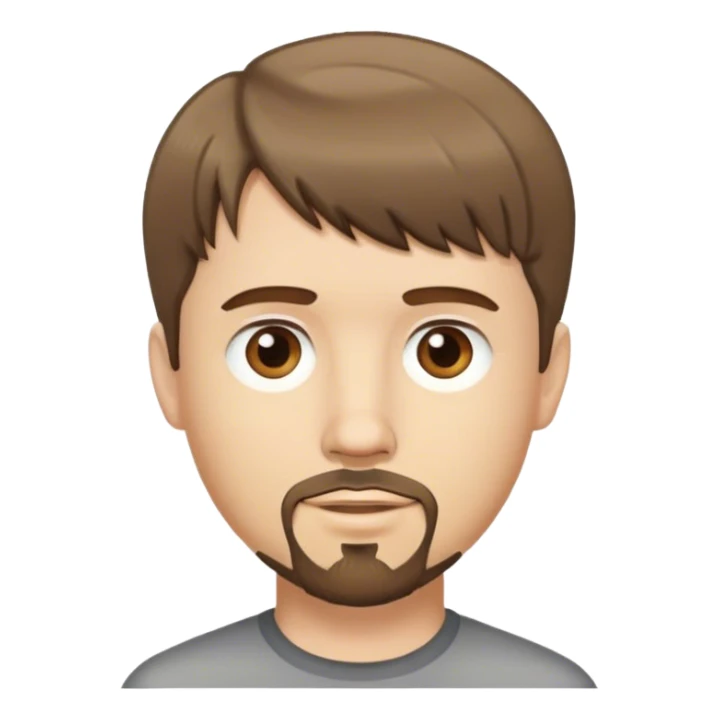  white male, short medium brown colored hair with bangs and goatee,  sticker