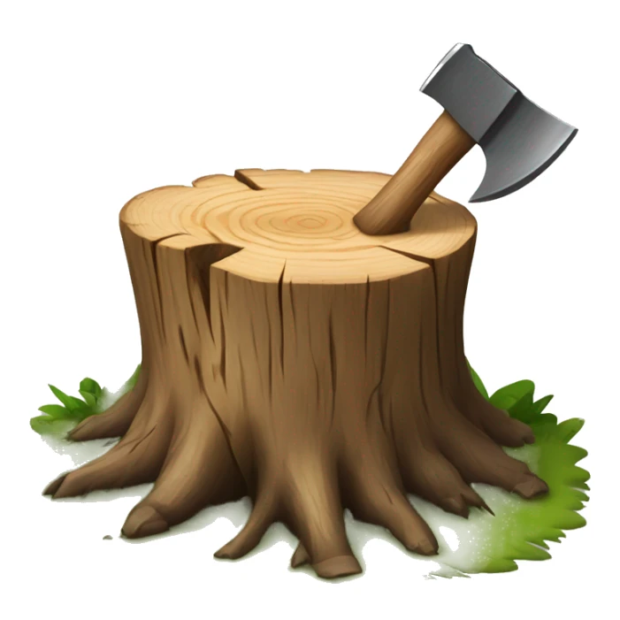 Tree stump with an axe cleaved in the top of the stump  sticker