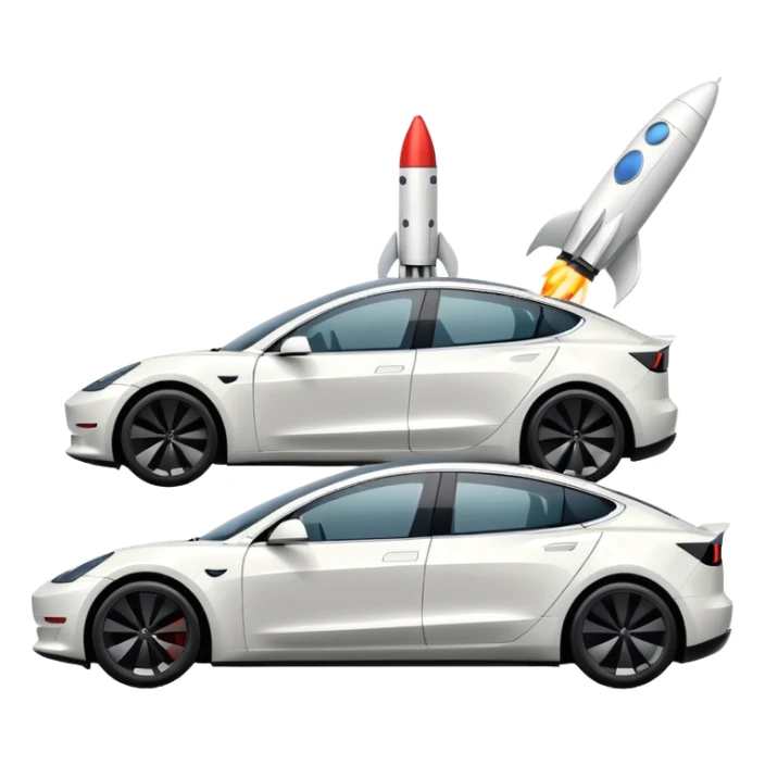Tesla model 3 white. Two small rockets mounted flat on roof sticker