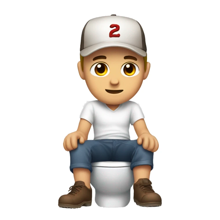 White man with brown eyes wearing a backwards baseball hat sitting on the toilet sticker