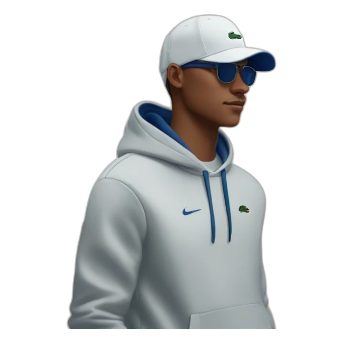 Guy using lacoste hoodie and Nike cap and oakley juliet sticker