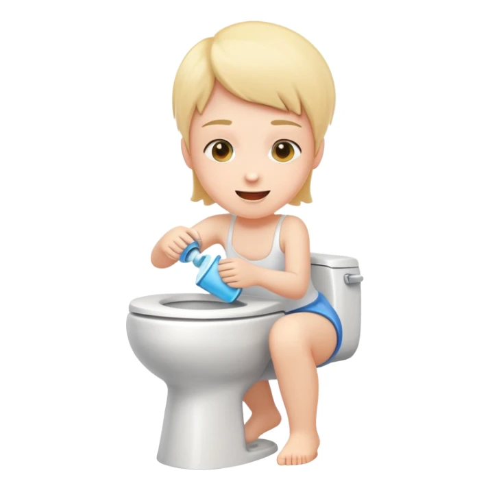 person flushing a toilet, simple and clear, cheerful expression sticker