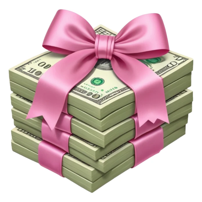 liasse de billet avec un noeud rose en satin sticker