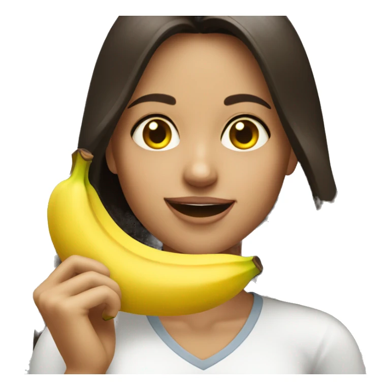 A brunette girl eating a banana  sticker