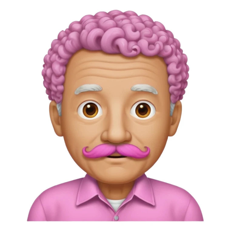old guy with very curly short hair and big  pink mustache sticker