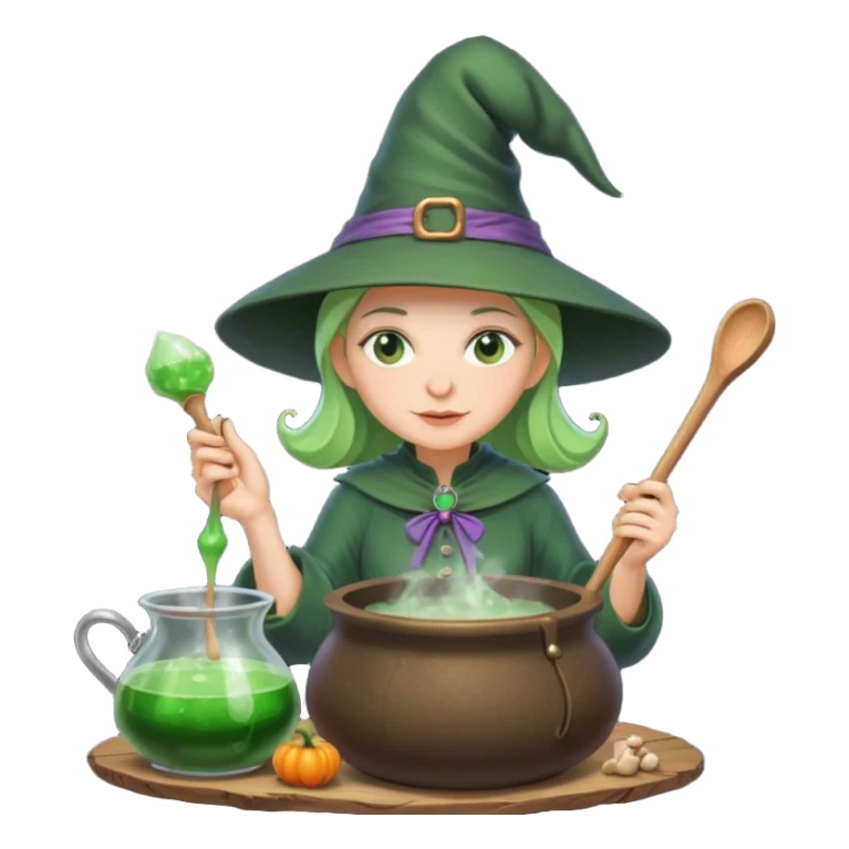 green witch cooking potion sticker