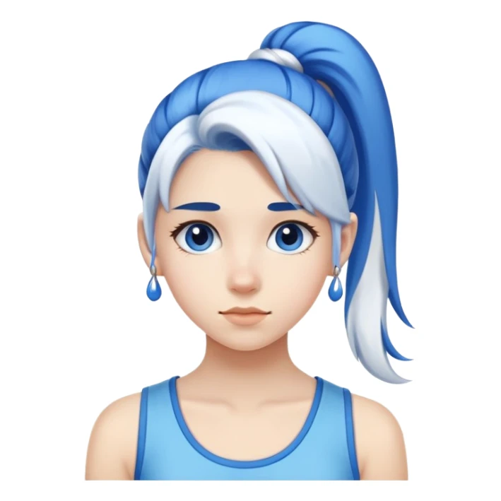 A teenager girl with blue and white ponytail sticker