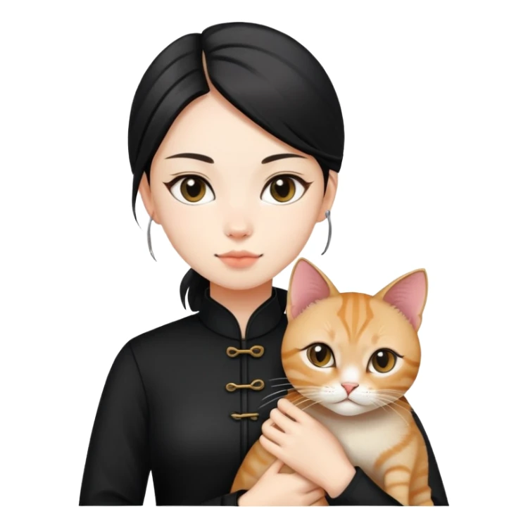 Young woman in black clothes with a Chinese domestic cat sticker