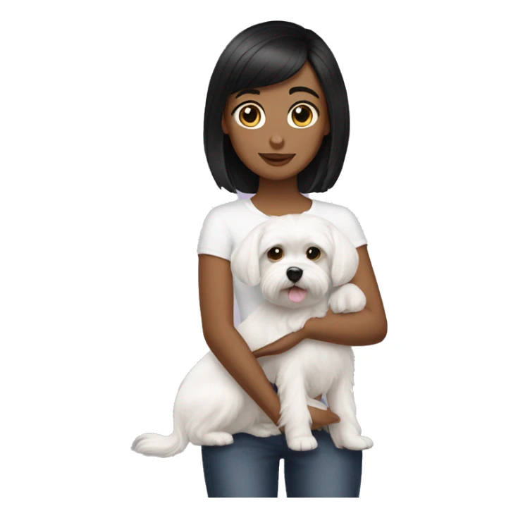 Girl black short hair with maltese dog  sticker