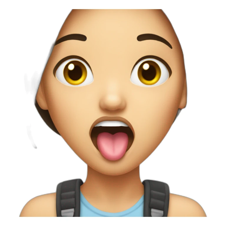 panic brunette girl sticking her tongue out sticker