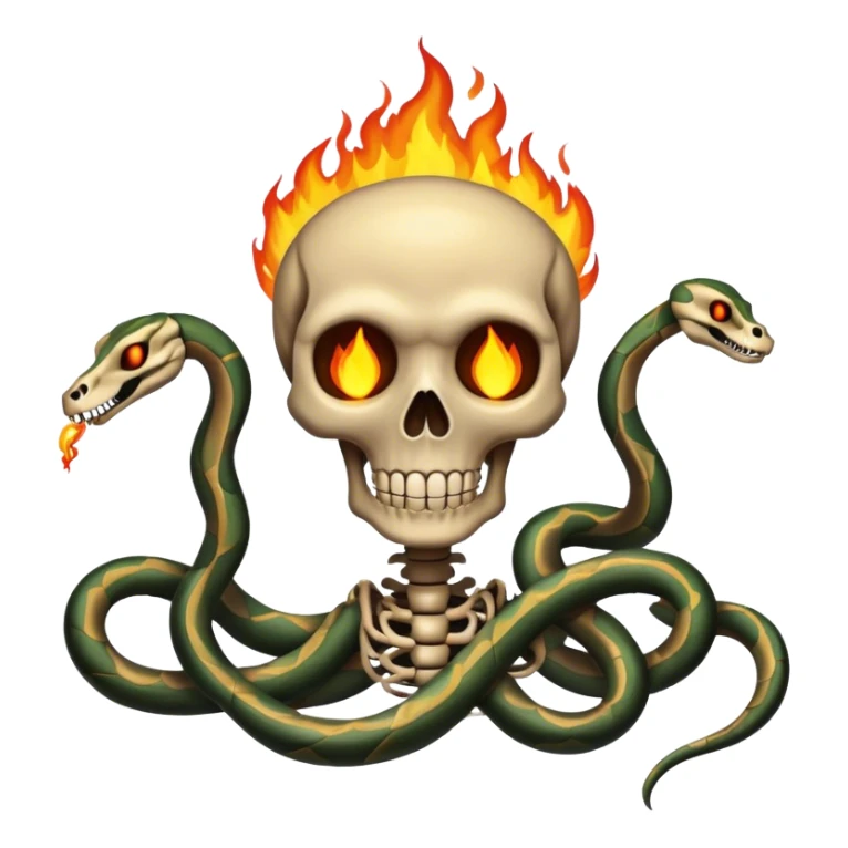a skeleton with fire on it with snakes coming out of the eyes sticker