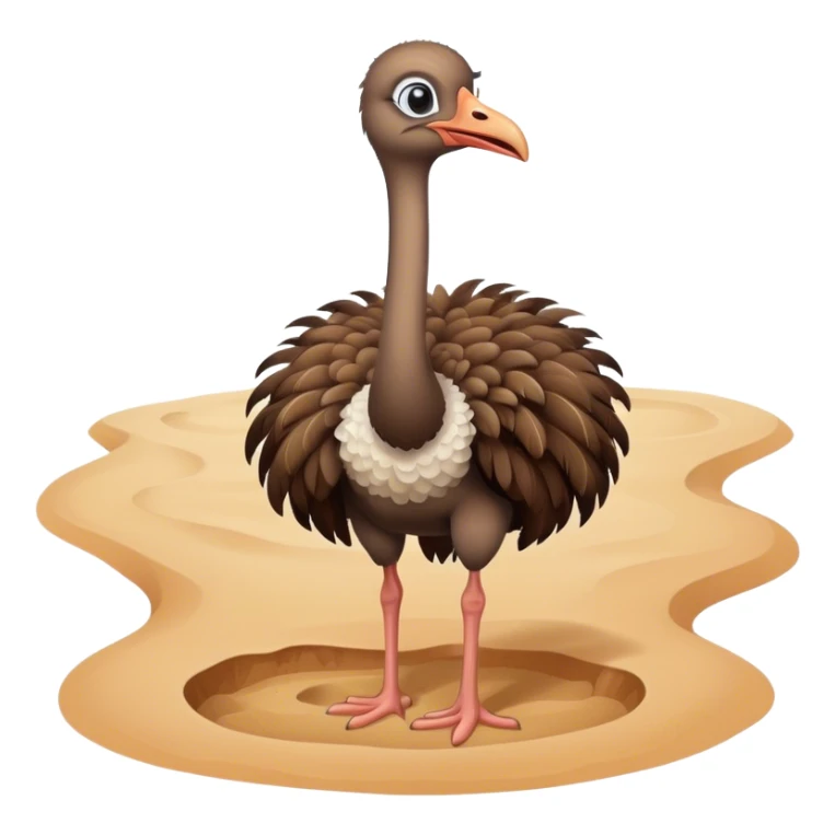 A cute cartoon ostrich standing next to a hole in the sand. sticker