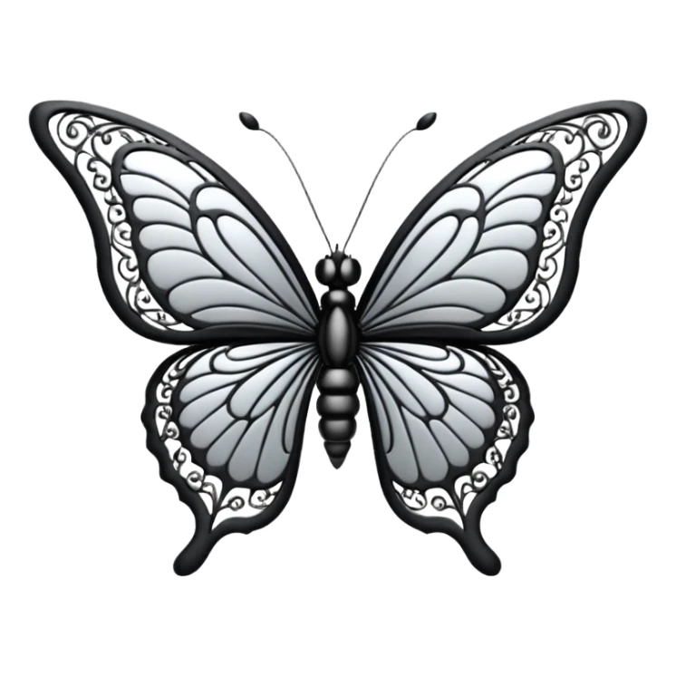 Black and silver filigree butterfly, 3D, extremely detailed design sticker