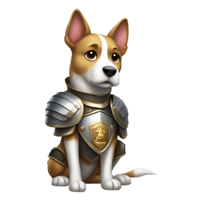 A dog wearing armor and holding a sword and shield sticker