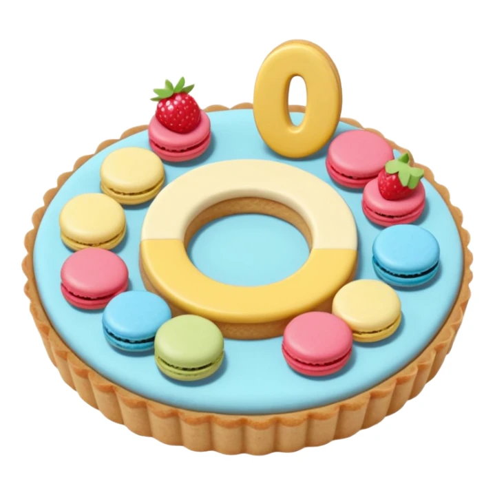 number-shaped cookie cream tart with Macarons, Fruit, and Candy toppings, simplified, clear, emoji-like, no faces sticker