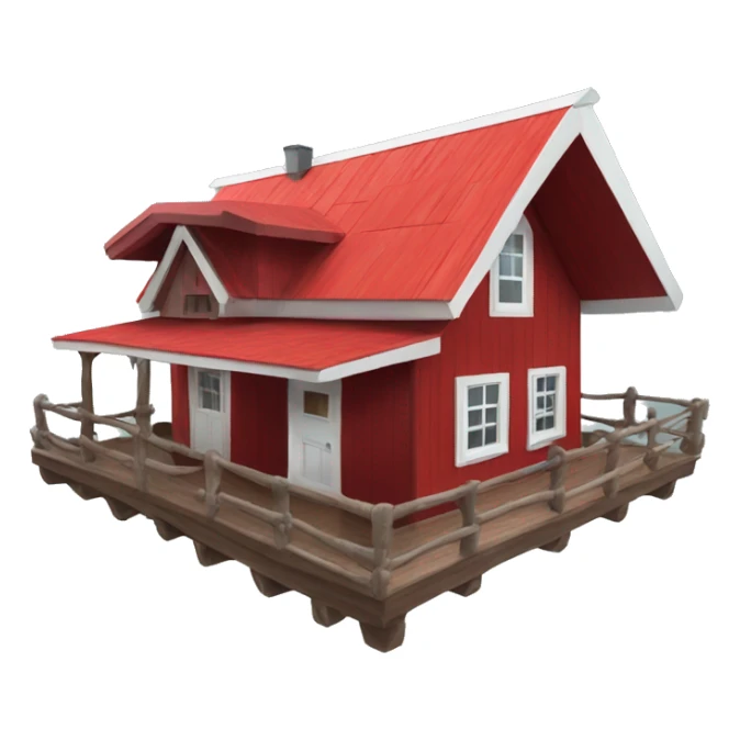 Red wooden cabin with White roof  sticker