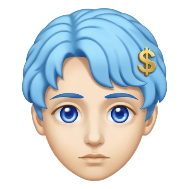 Face with hair that is blue brain and eyes that are dollars sticker