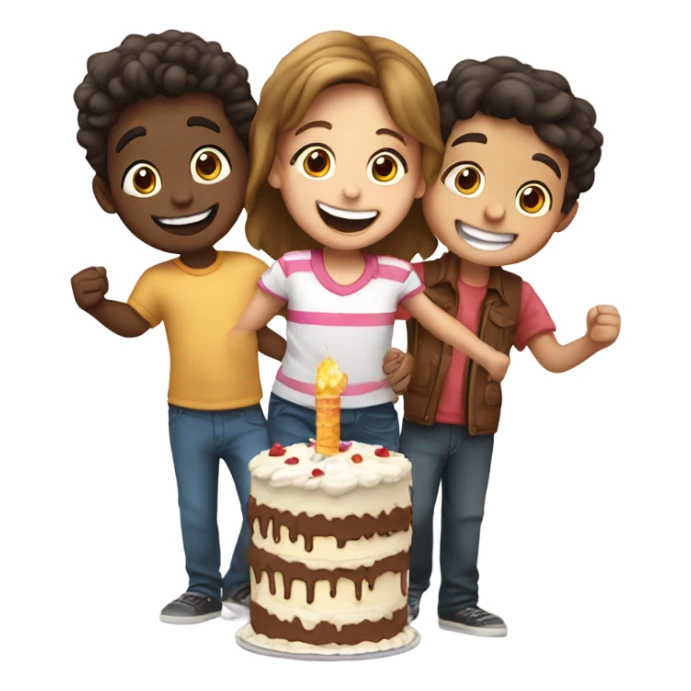 A boy on each end with a girl in the middle  celebration Happy Birthday sticker