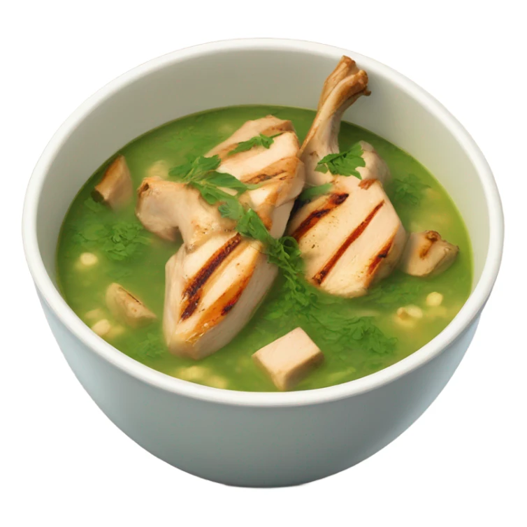 Molokhia soup in a bowl with grilled chicken ontop sticker