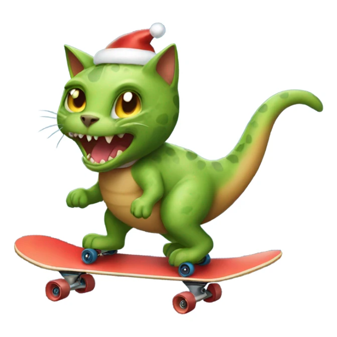 Cat riding a skateboard and a Christmas dinosaur  sticker