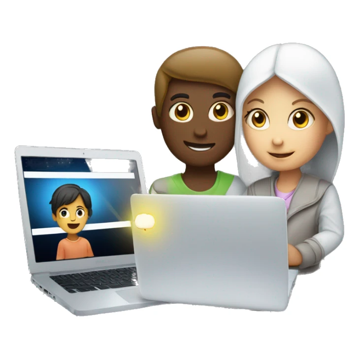 Girl and boy laptop with light above head sticker