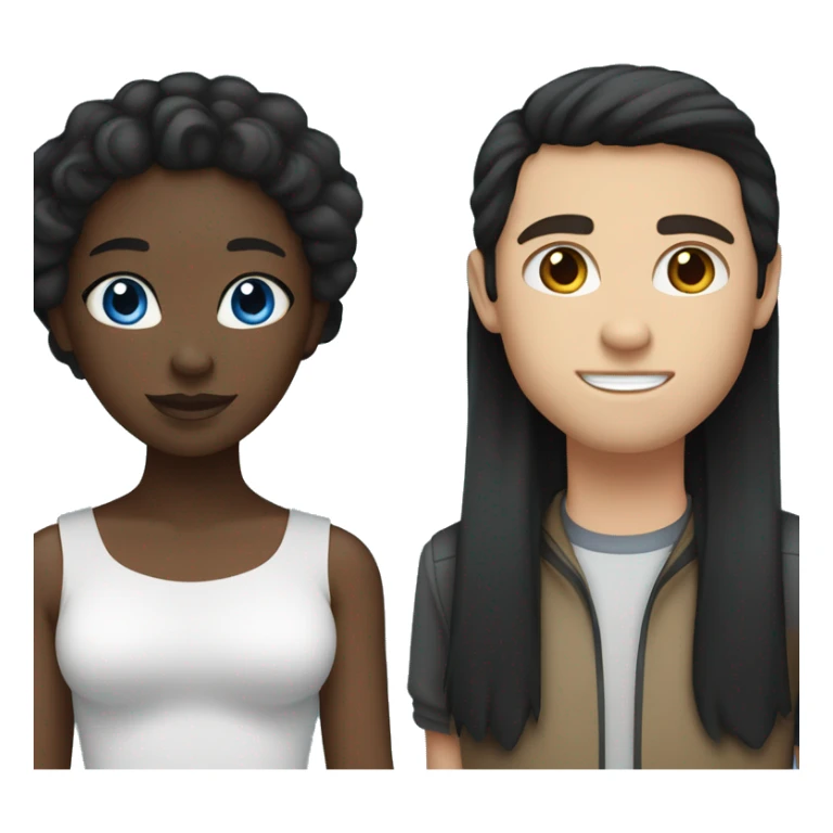 interracial relationship - black girl with long black hair and white guy with blue eyes and brown hair sticker
