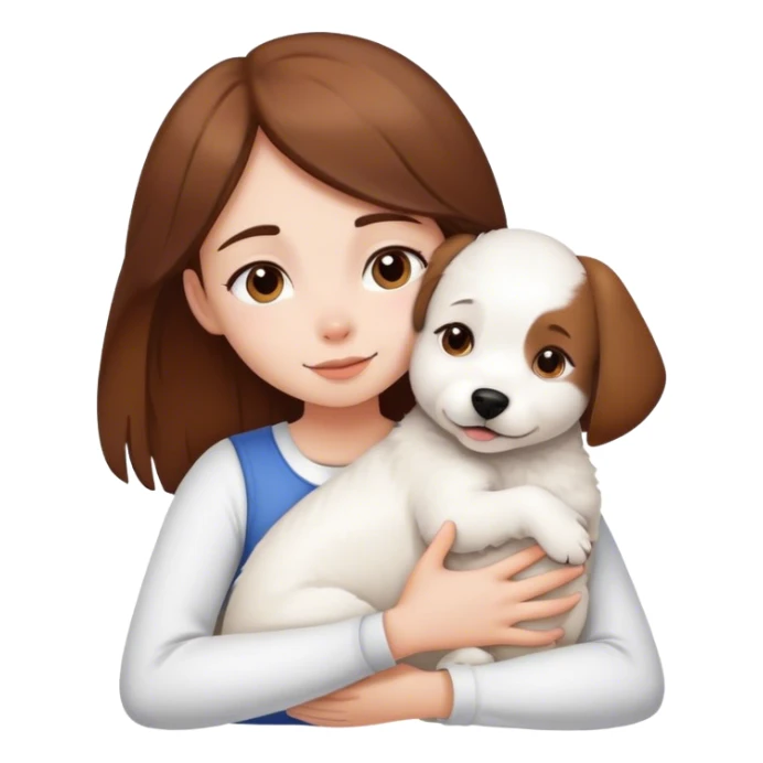 brown haired girl hugging white dog sticker