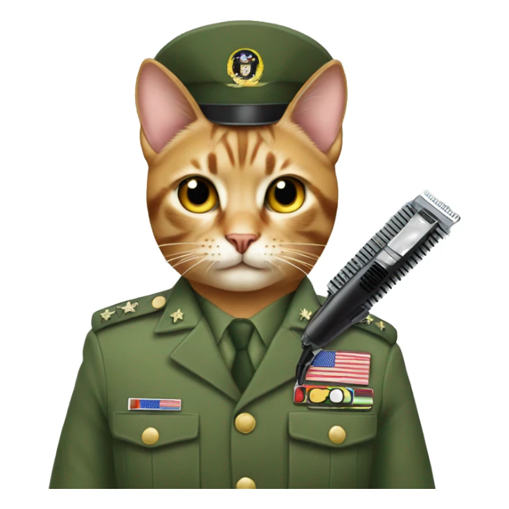 cat in military unifrom cutting client hair with clippers sticker