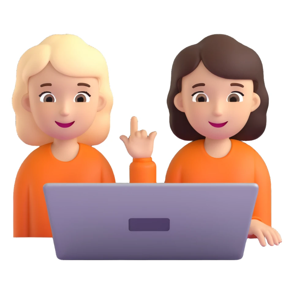 boy and girl on a video call, laptops with faces on screen, happy conversation sticker