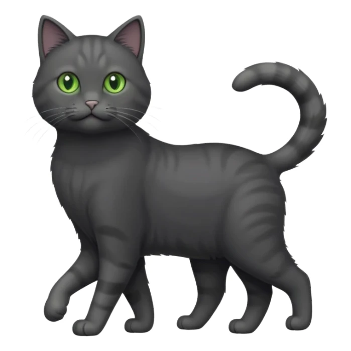 full body solid dark grey cat with green eyes, white paws and white whiskers walking sticker