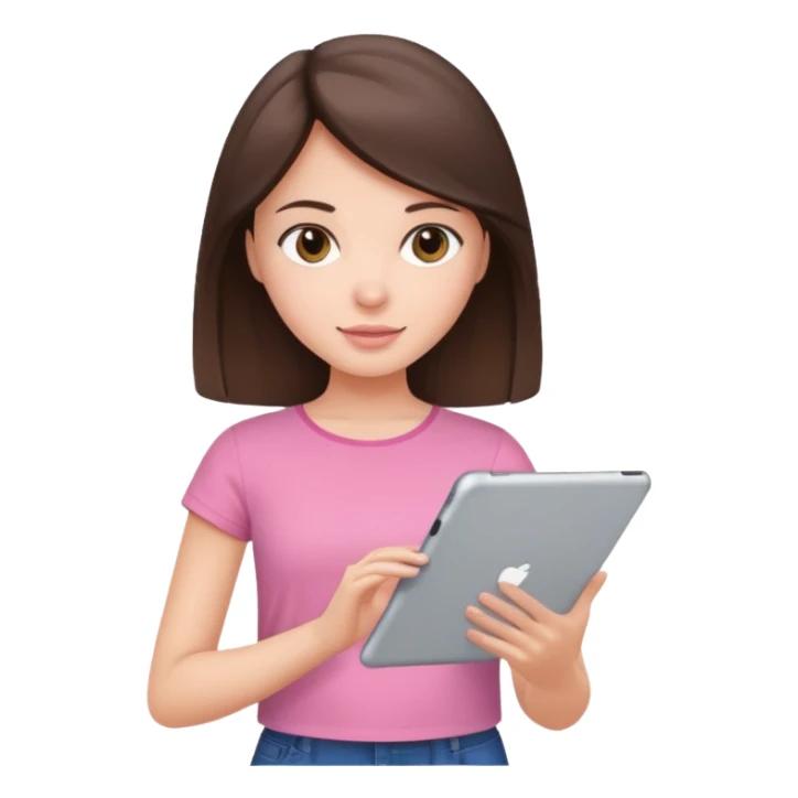 pretty brunette girl wearing pink top ipad studying  sticker