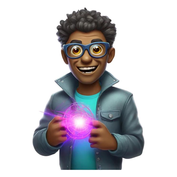 Nerdy short gay troll holding a laser sticker