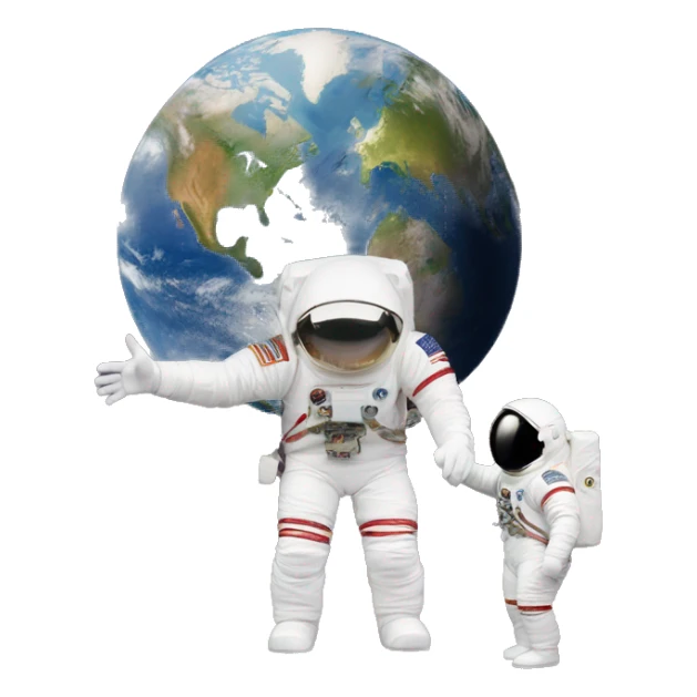 earth with astronaut looking at it and another astronaut behind him pointing at him behind his back "always has been" meme sticker