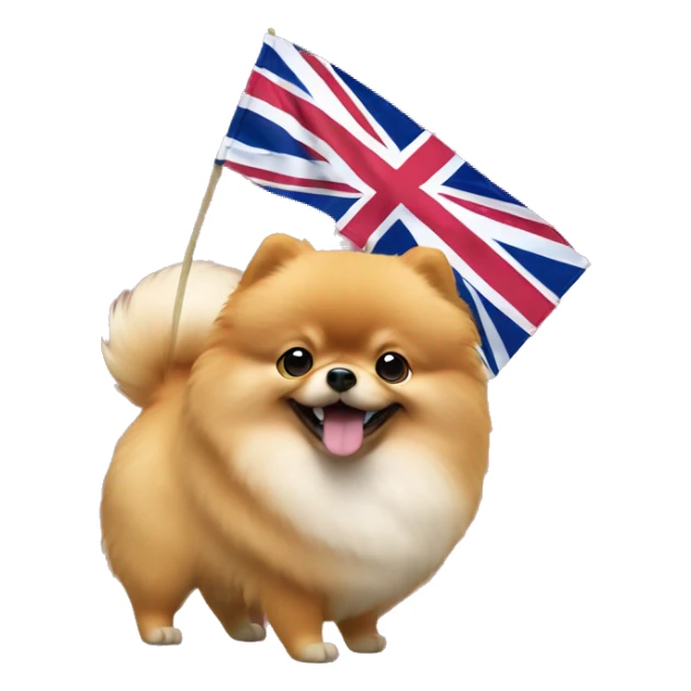Fat Pomeranian spitz waiving small uk flag in its hand sticker
